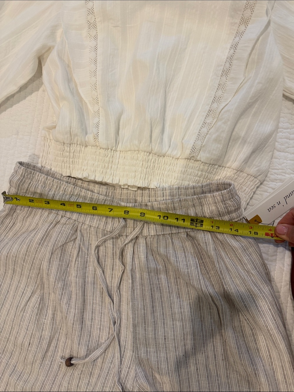 NWT Linen-Blend Wide Leg Stripe Pants in Beige and Cream Size Small - Picture 9 of 10